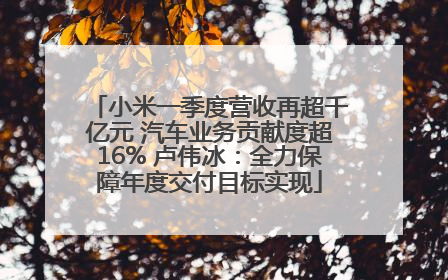 小米一季度营收再超千亿元 汽车业务贡献度超16% 卢伟冰：全力保障年度交付目标实现