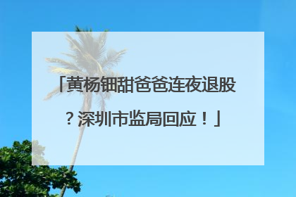 黄杨钿甜爸爸连夜退股？深圳市监局回应！